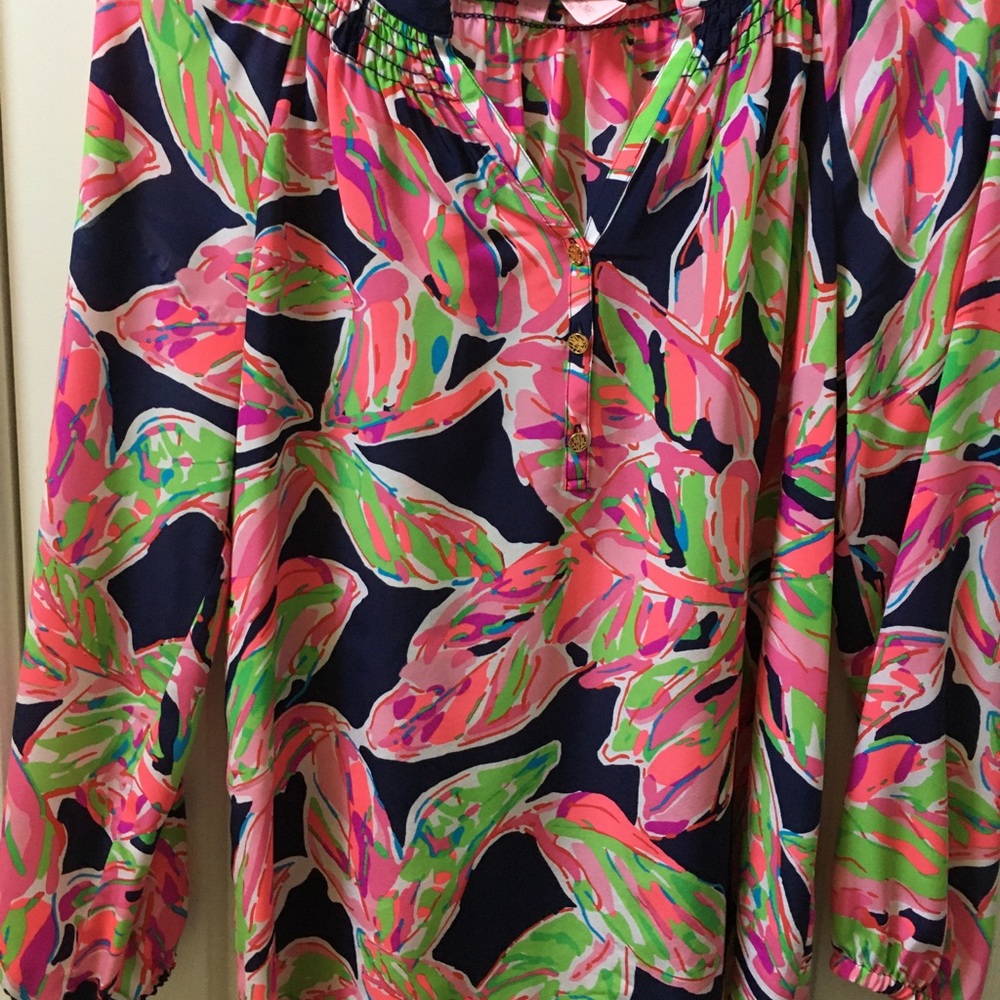 Lilly Pulitzer Elsa Top, bright pink palm print